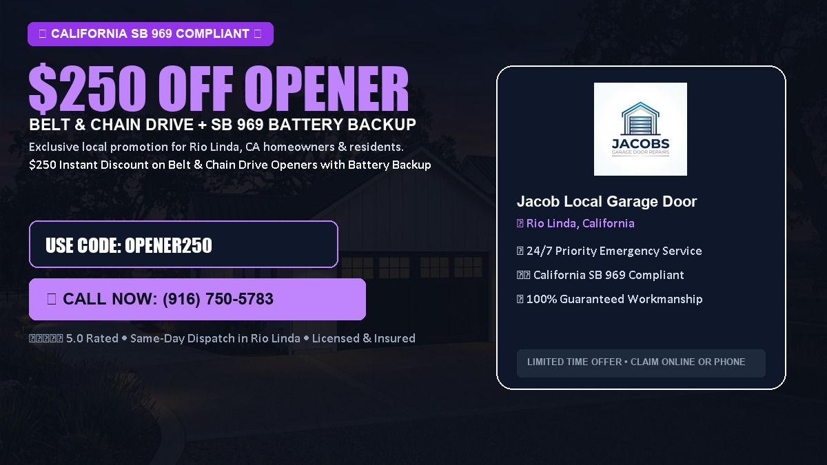 $250 OFF Smart Garage Door Opener Installation (Belt & Chain Drive with California SB 969 Battery Backup) in Rio Linda, CA